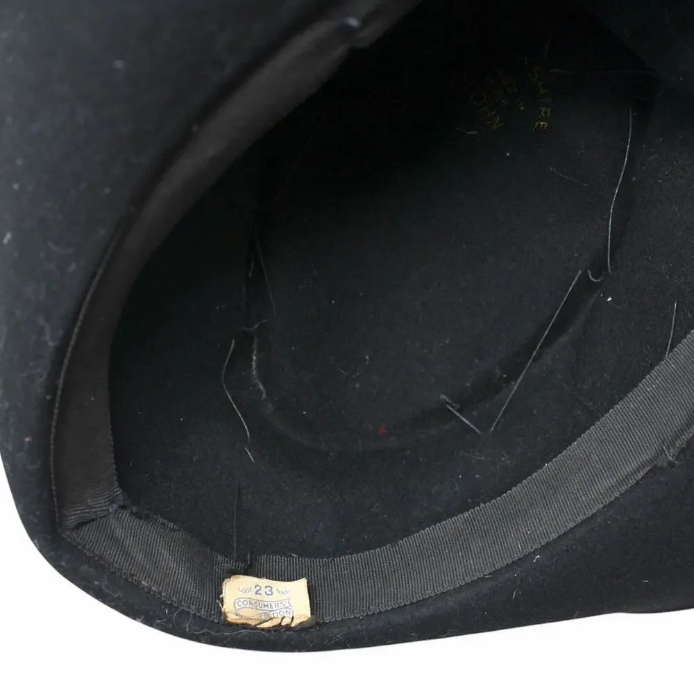 Vintage 1940s Hat Black Shaped Wide Brim w Velvet Appliques Net Veil - Hey Viv - Picture 8 of 9